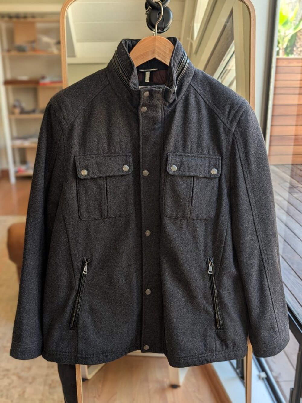 Cole Haan Men's Car Coat in Charcoal size XL